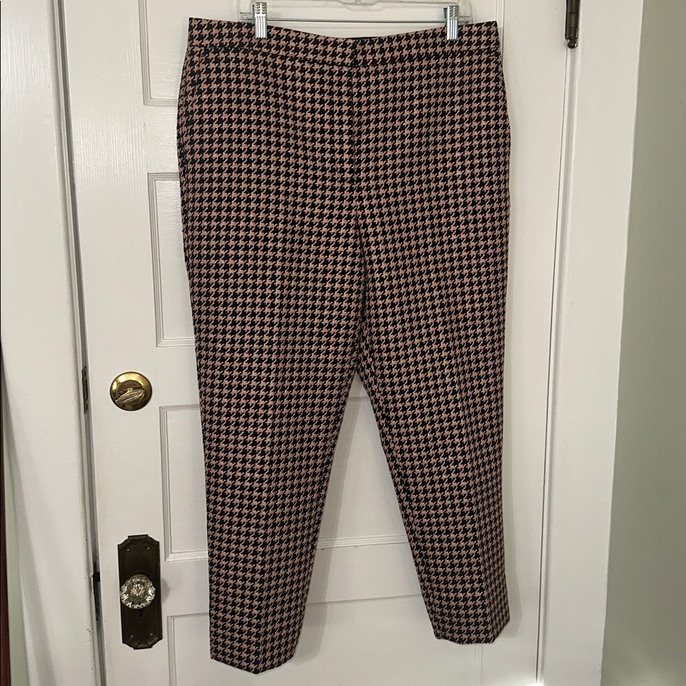 Ann Taylor houndstooth black and copper lame cropped pants size 14 nwot